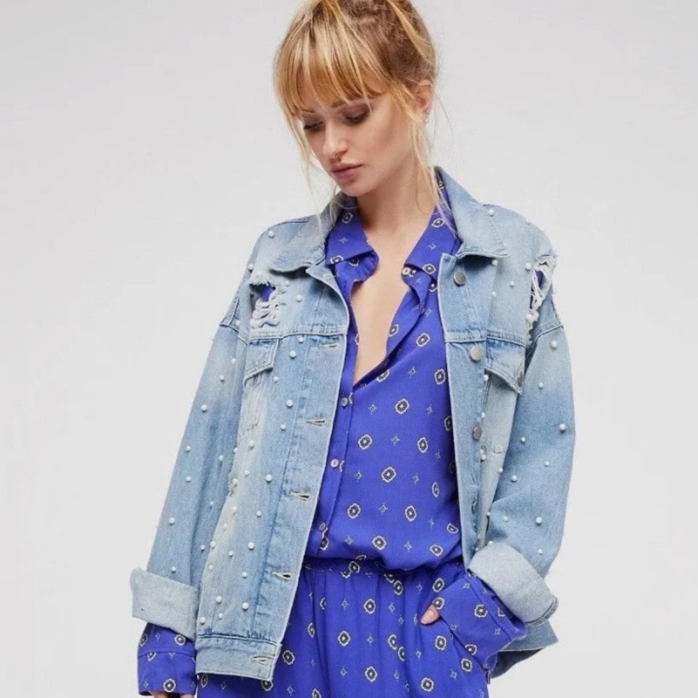Free People Intimately • Blue Purple Button Down Long Sleeve Top Size XS - Picture 1 of 17